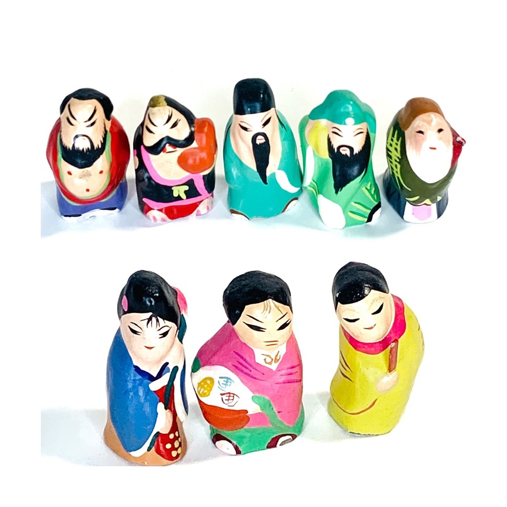 Clay Minjianniren Figurines Set of 8 1980’s Folk Style Chinese Hand Painted