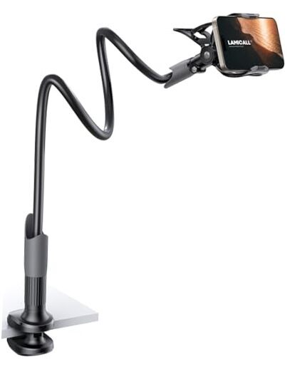 Gooseneck Phone Holder for Bed - Cell Phone Mount Clamp Clip, Flexible Black