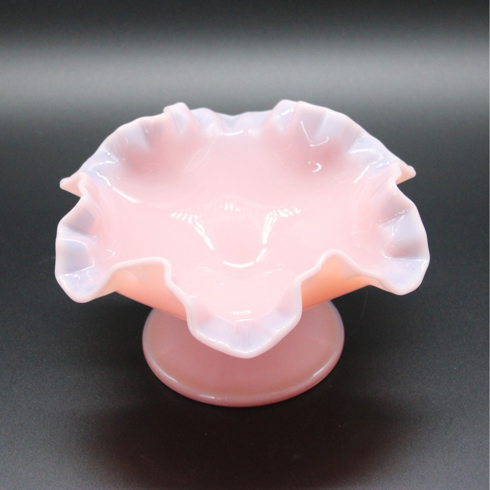 Vintage Opalescent Pink Fenton Glass Compote Candy Dish
