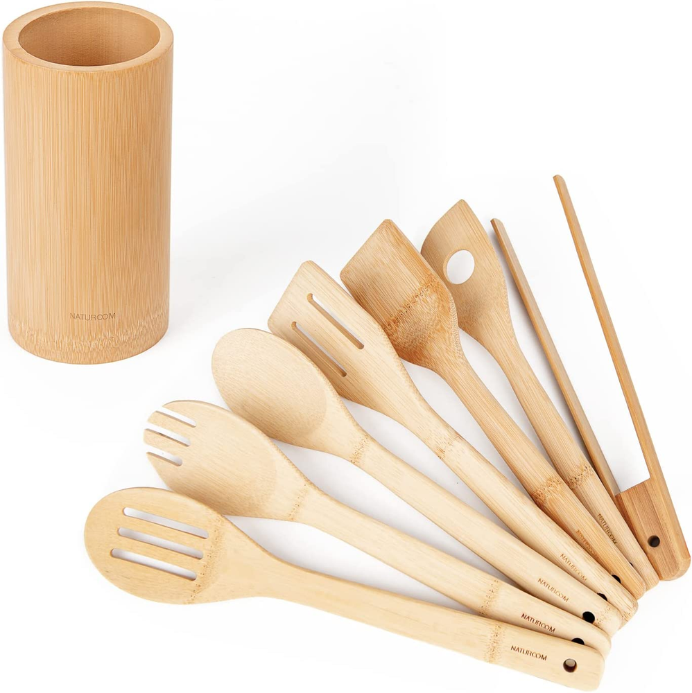 Kitchen Utensils Set of 8 PCS, 12Inches Bamboo Wooden Cooking Spoon & Spatula...