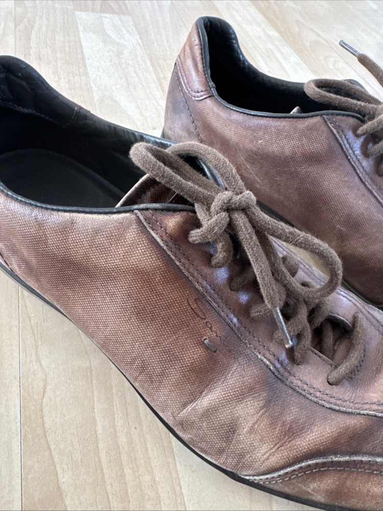 Preowned SANTONI Darian Brown Leather Cap-Toe Oxford - Sz Us 7 Eur 41