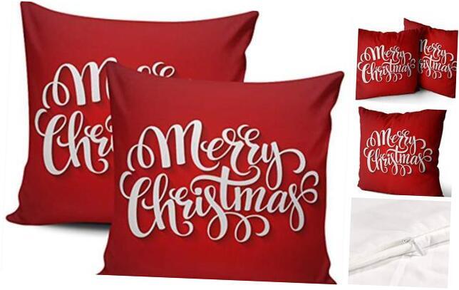 Home Decoration Throw Pillow Covers Merry Christmas Holiday Red and 16