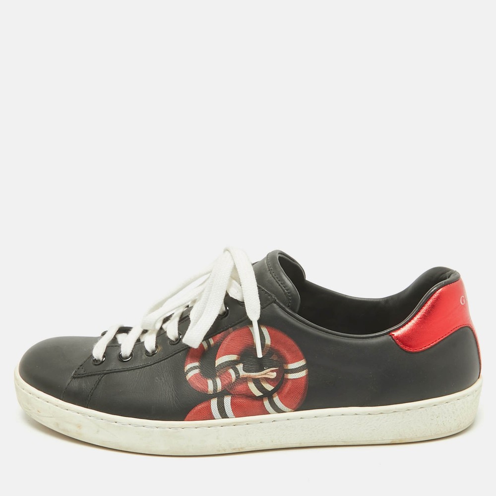 Gucci Black Kingsnake Leather Ace Sneakers Size 43 EU