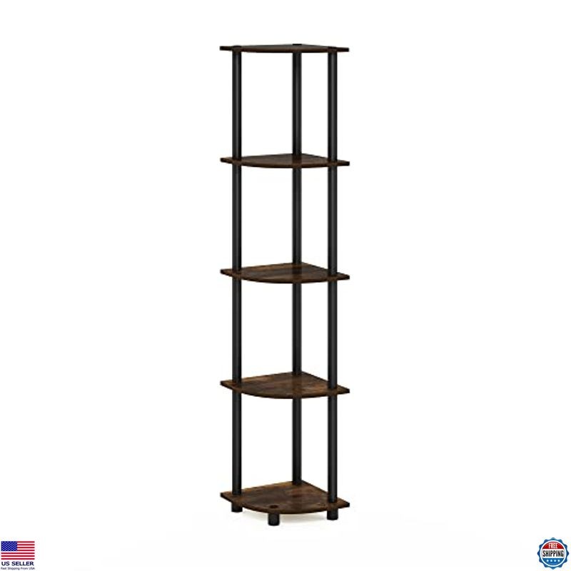5-Tier Corner Shelf Unit in Amber Pine & Black for Multi-Use Storage