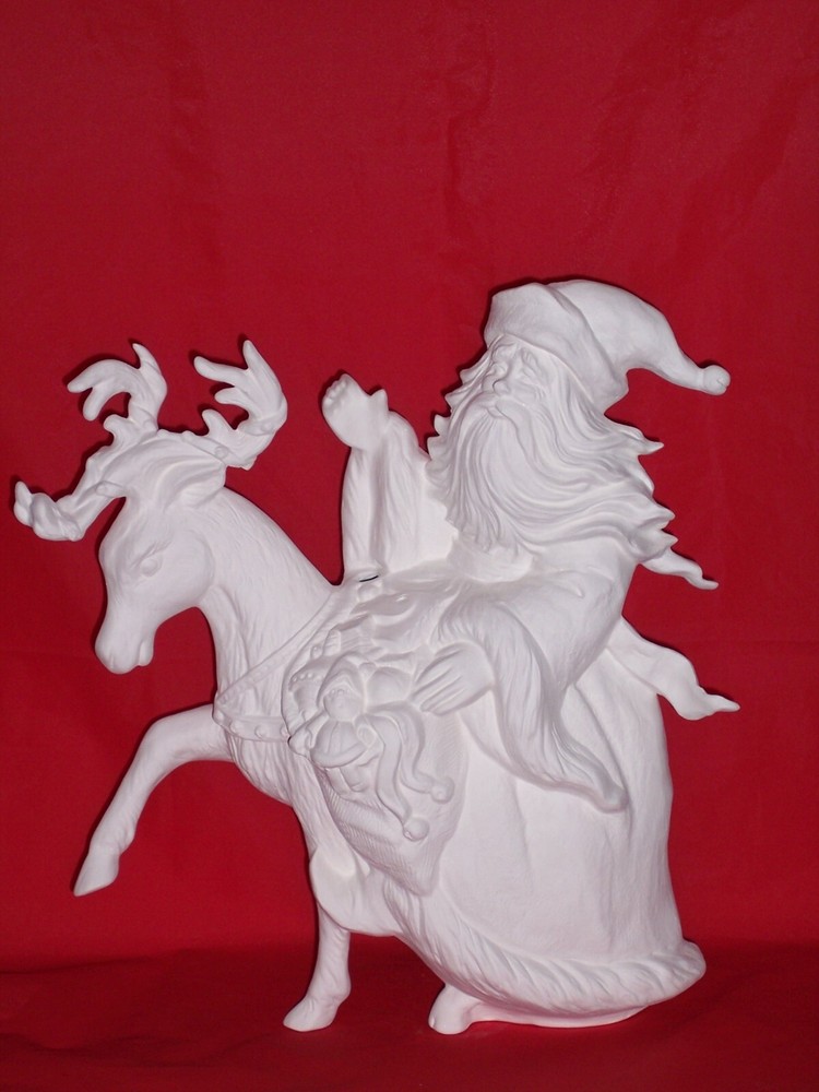 Ceramic Bisque Ready-to-Paint Gare Santa Riding Reindeer Figure