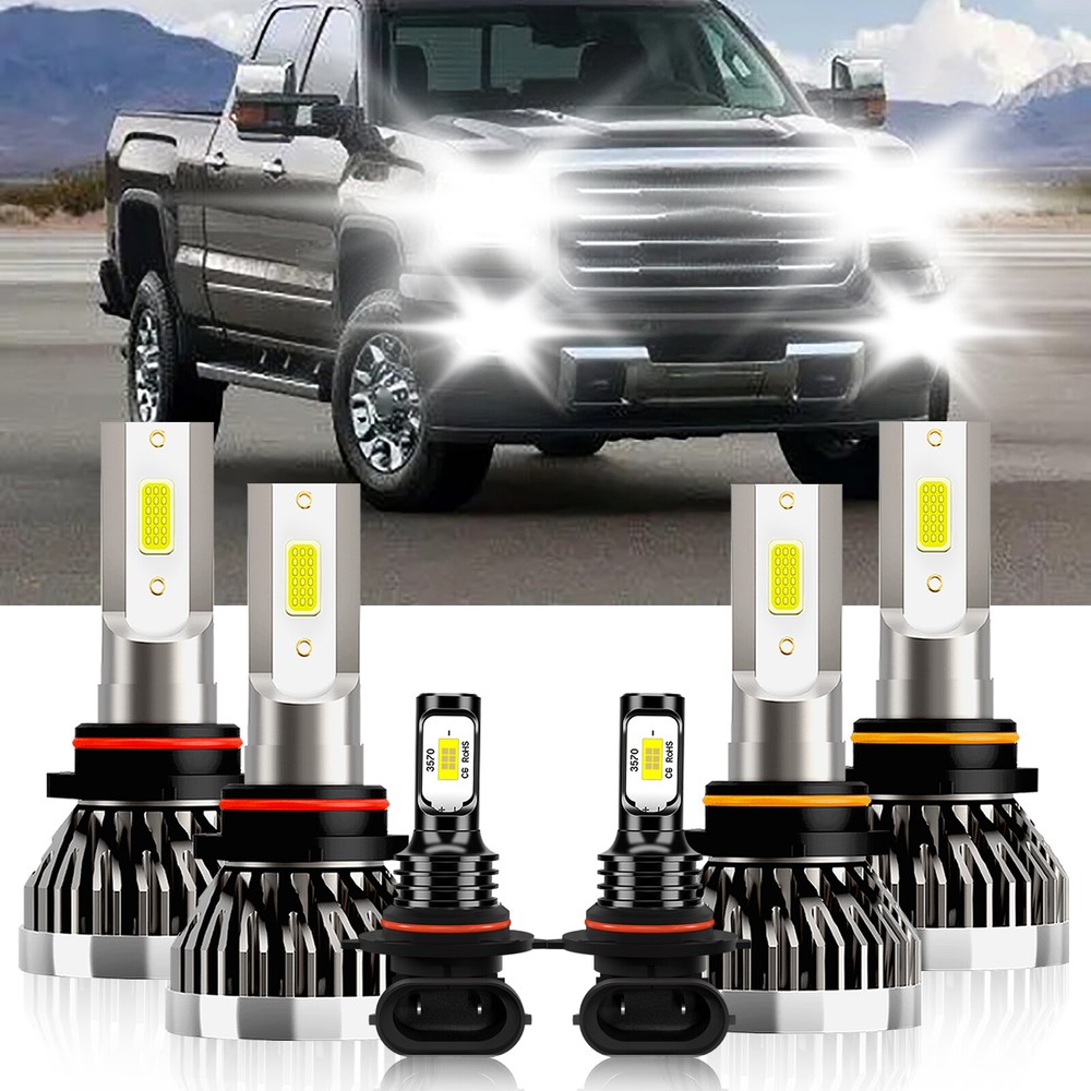 LED Headlight High Low Beam+ Fog Light Bulbs White For GMC Sierra 2500 2003-2004
