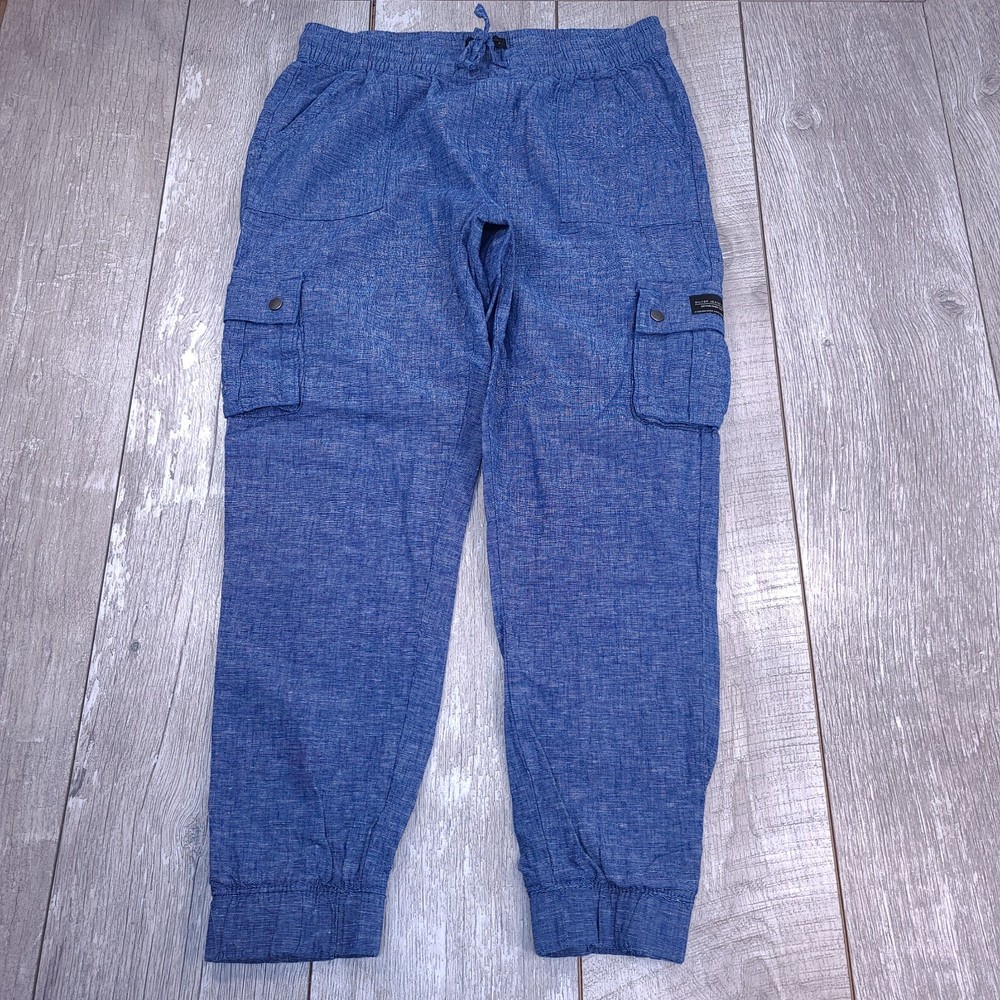 Silver Jeans Womens Linen Cargo Jogger Pants Size Large Chambray Vacation Sun