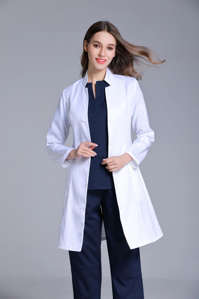 Autumn Stand Collar Anti-Wrinkle Slim Fit Lab Coat for Doctors Clinic Uniform US