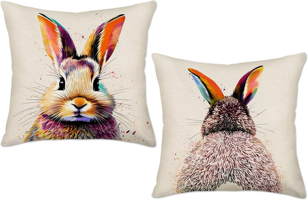 Cute Rabbit Bunny 16x16 Inch Back Pillow Cover Happy Easter Decor