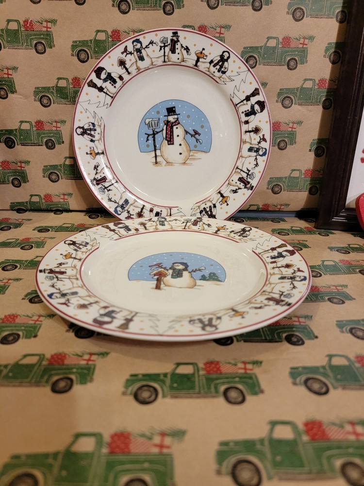 Cambridge Potteries Snowman Snowmen Serenade 2 Plates 7-1/2