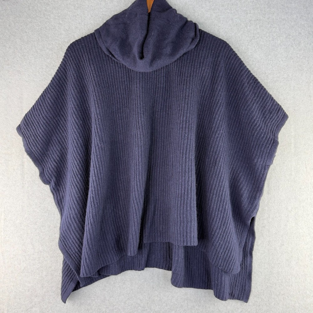 Lucky Brand One Size Navy Blue Wool Poncho Ribbed Turtleneck Boho Hippie Chunky