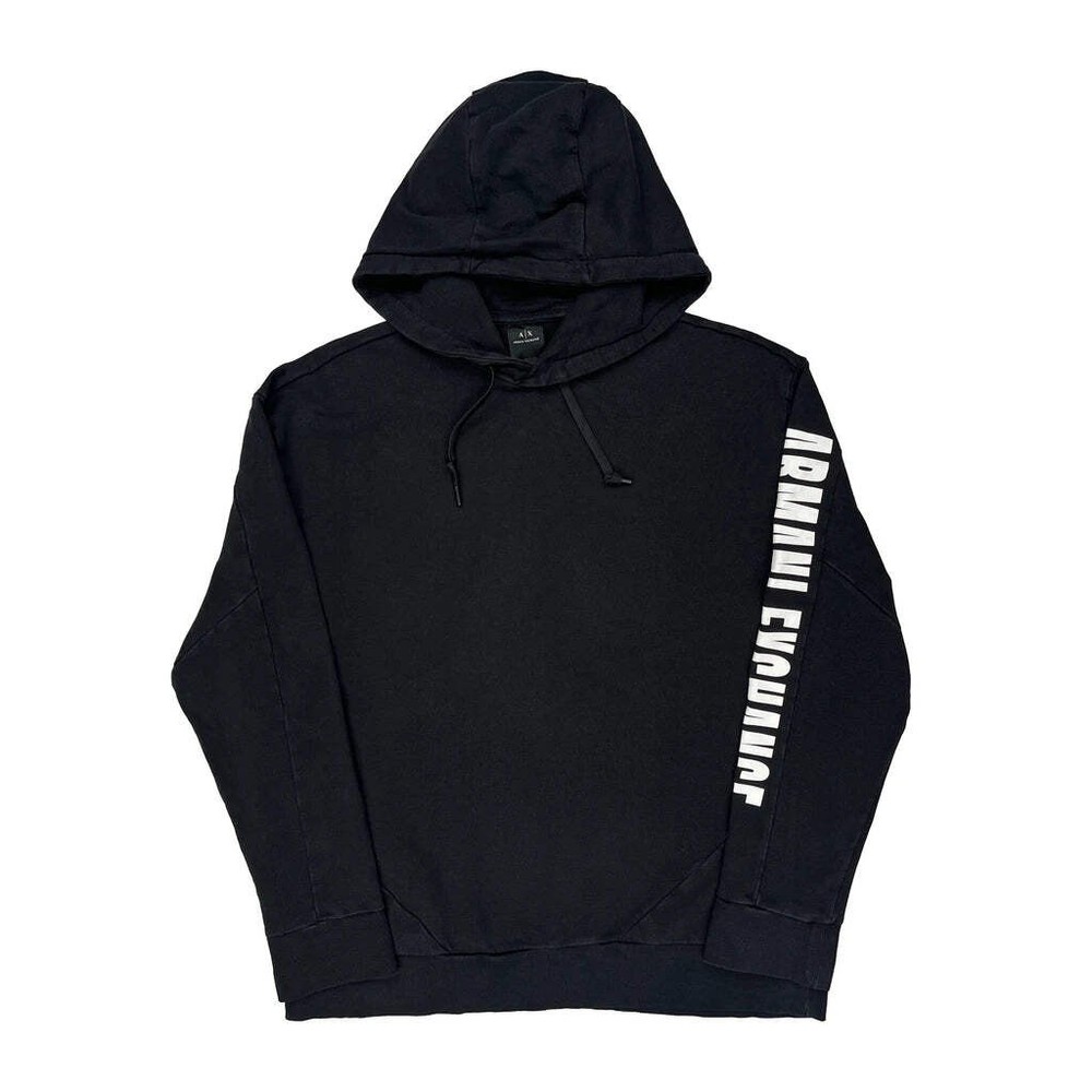 Logo On Sleeve Armani Exchange Spellout Hoodie - XL Black Cotton