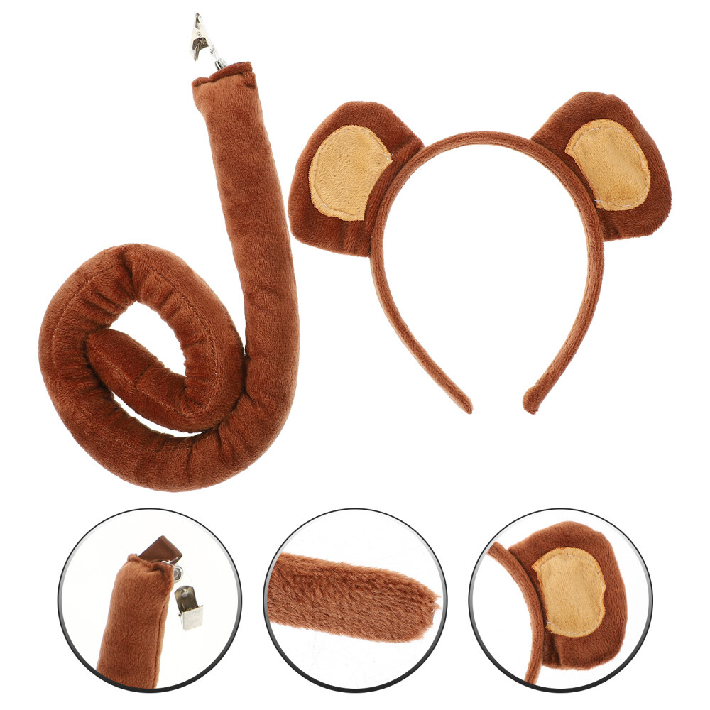 1 Set Monkey Ear Headband Cosplay Tail Prop Animal Ear Headband Monkey Costume