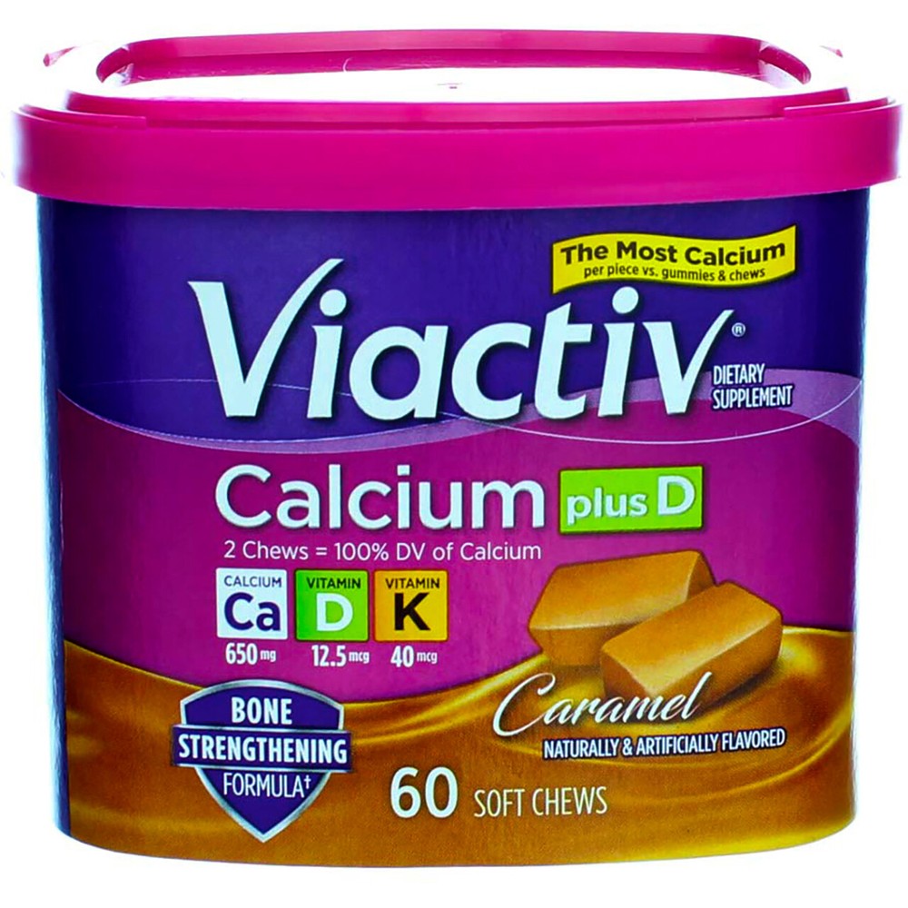 Viactiv Calcium Plus D Dietary Supplement Chews, Caramel, 60 Ct