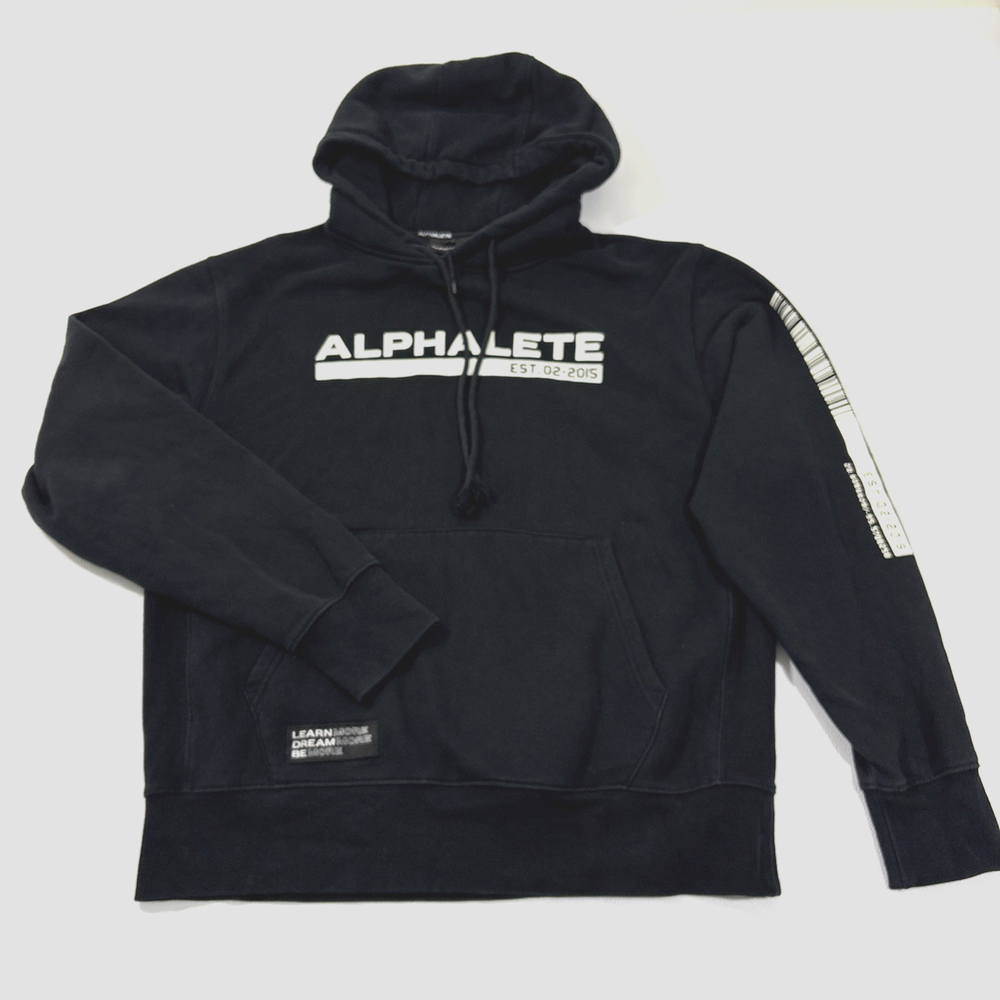 Alphalete Core Hoodie Men’s Medium Black EST 2015 Logo Pullover Sweatshirt NWOT