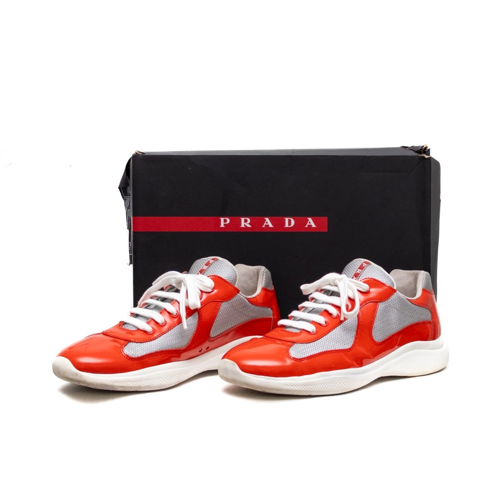 Prada America's Cup Orange Leather Sneakers in US Size 12