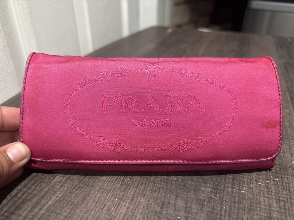 Prada Vintage Pink Nylon Long Wallet 90s Retro Style