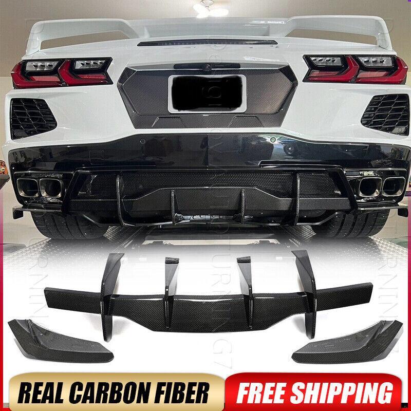 For Chevrolet Corvette C8 2020UP REAL Carbon Rear Bumper Diffuser+ Splitter Fins