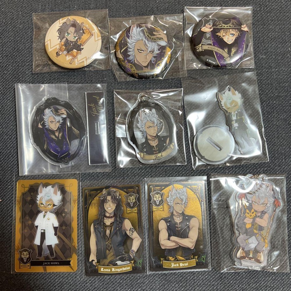 Twisted Wonderland Goods lot set 10 Tin badge Acrylic stand Card Leona Jack