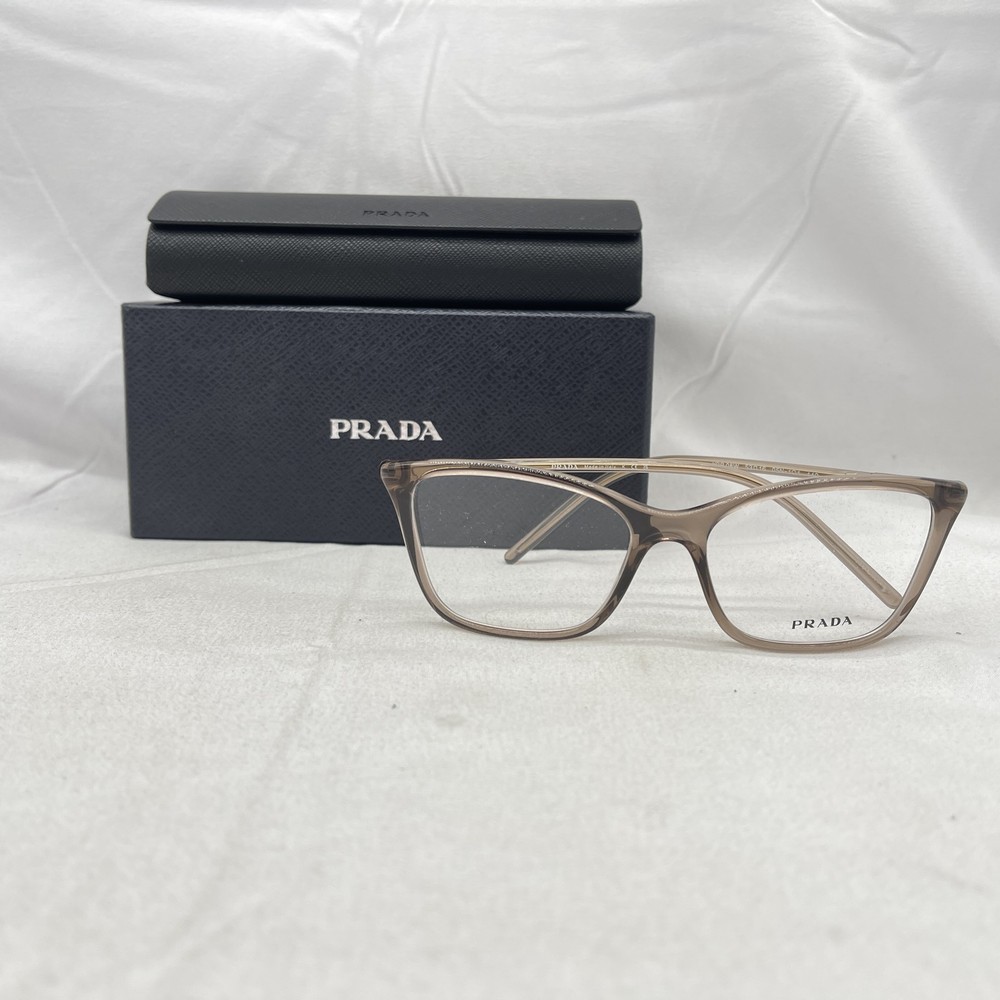 Prada Womens VPR08W Thin Square Cat Eye Eyeglasses in Transparent Brown