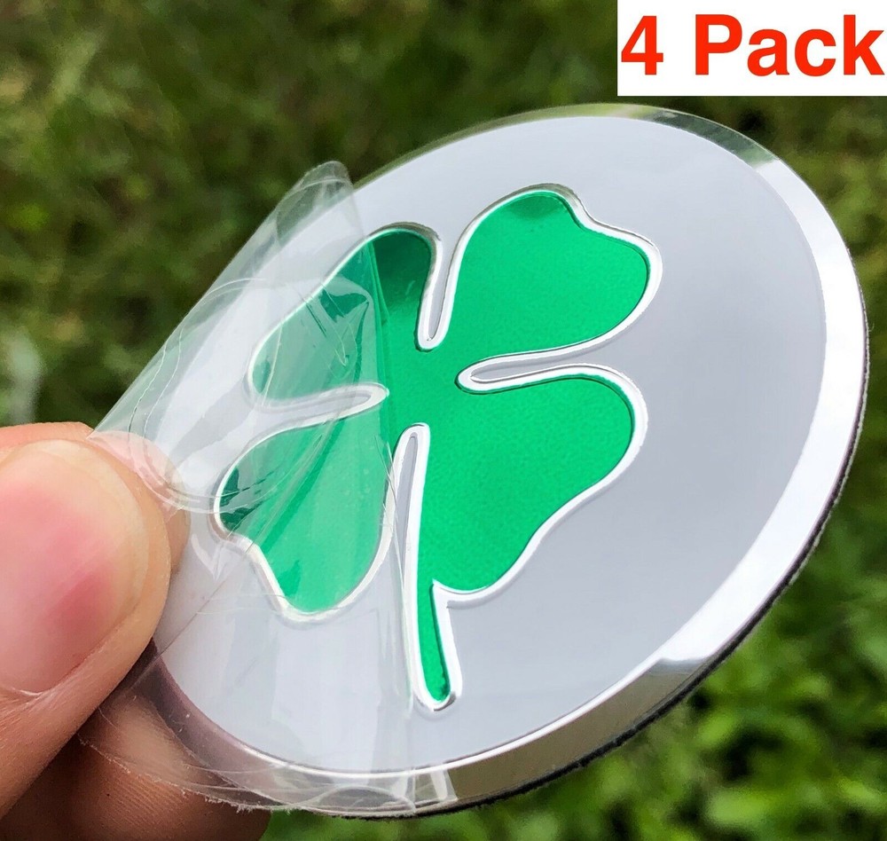 4x IRISH LUCKY 4 LEAF CLOVER Wheel Center Hub Cap Sticker Decal 2.2