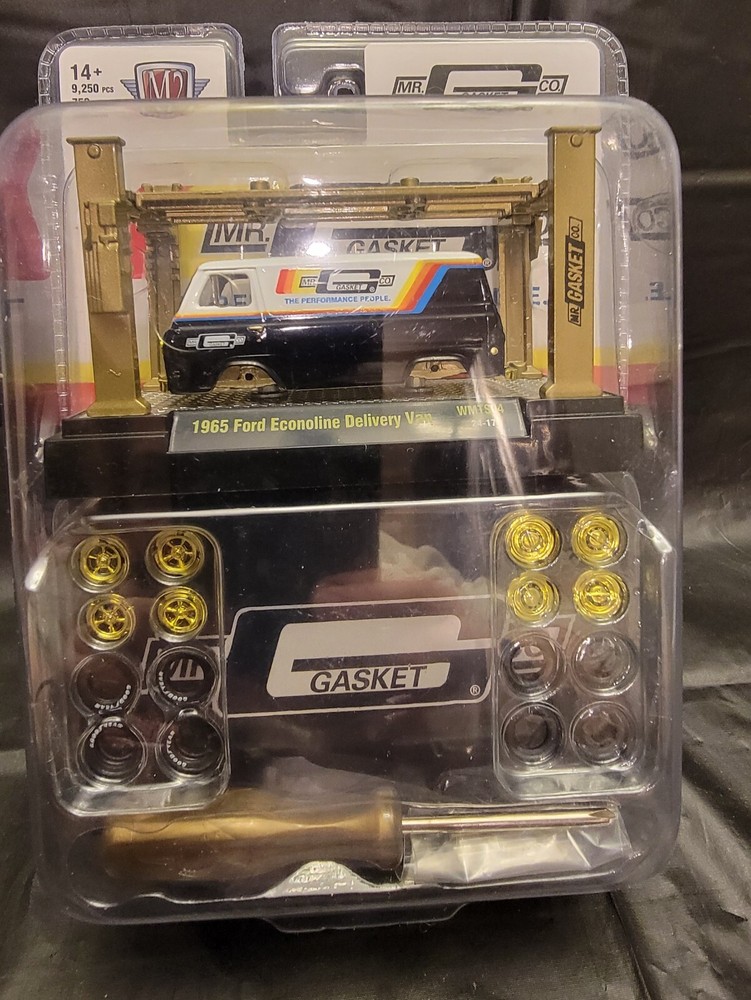 2024 M2 Machines 1/64 1965 Ford Econoline Delivery Van Mr Gasket 750 Chase Gold