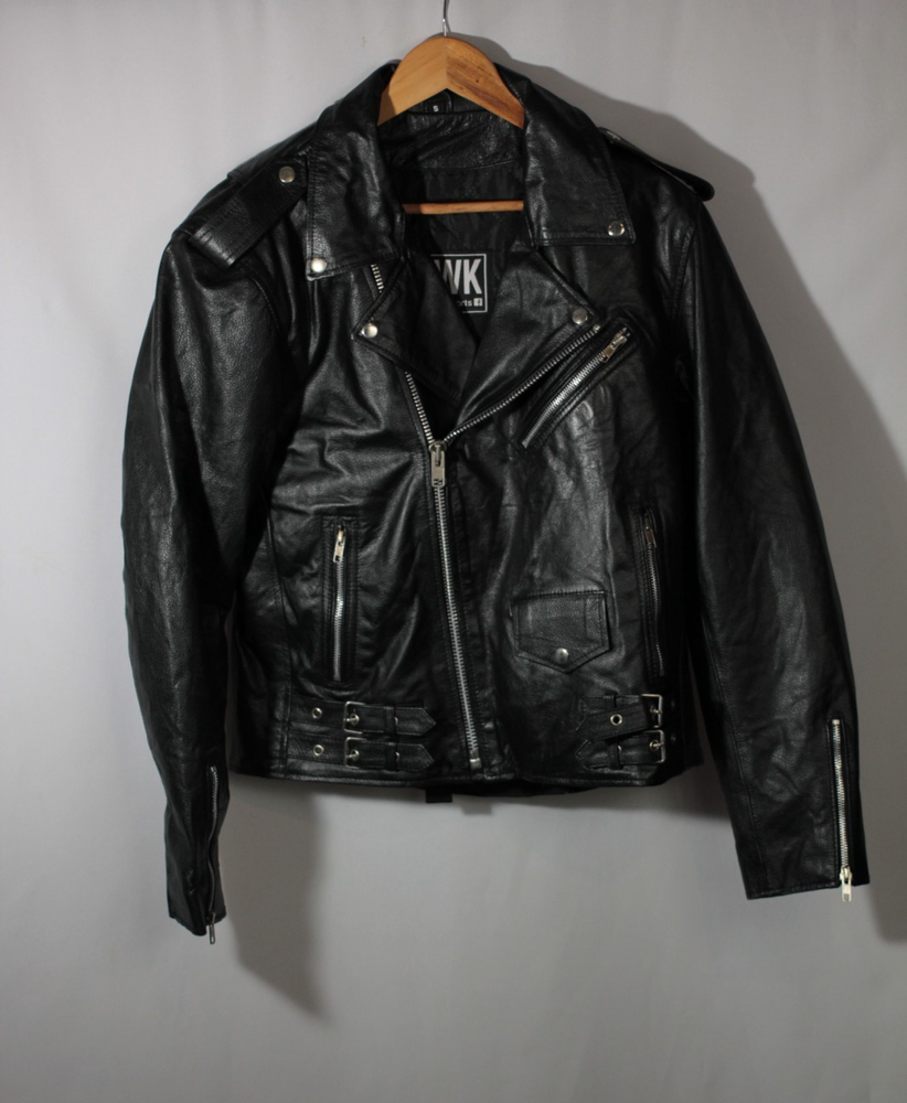 Black Leather Motorcycle Biker Style Hawk Full-Zip Jacket