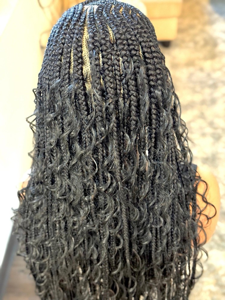 Ready To Ship Next Day, Black Boho Braided Wig, With Boho Curls