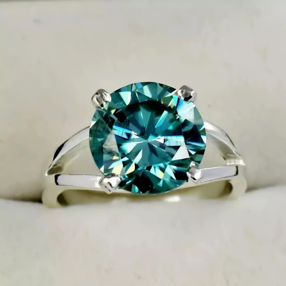 Certified Natural 5.15 Ct Round Blue Diamond Ring in 925 Silver for Wedding