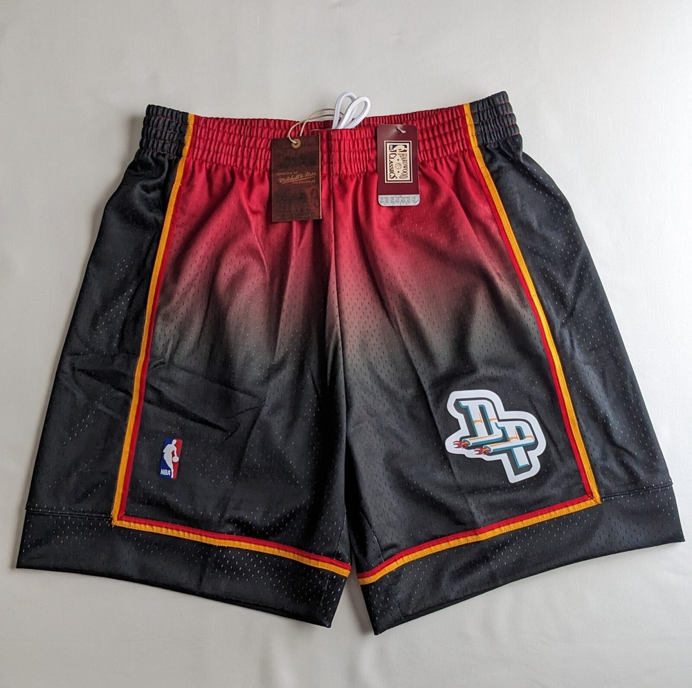 Mitchell & Ness Detroit Pistons Swingman Shorts 98 NBA Black Red Mens Size L New