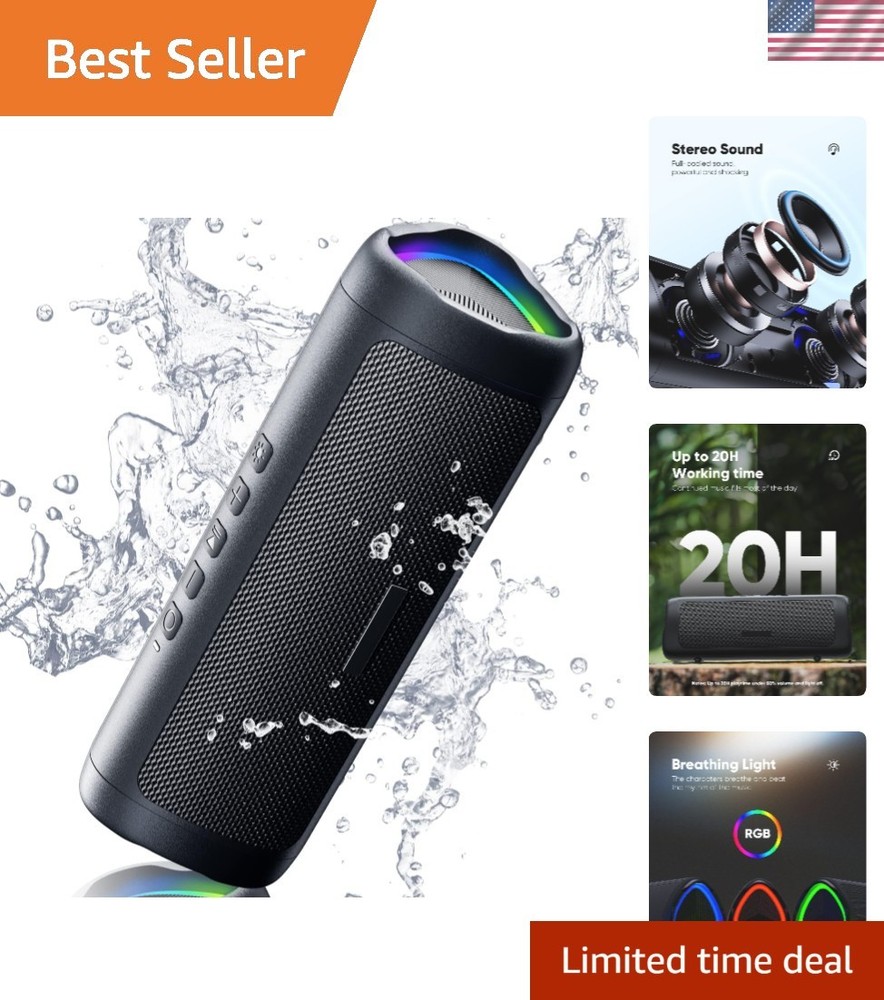 Portable Bluetooth Speaker with HD Sound, Waterproof, 20H Playtime