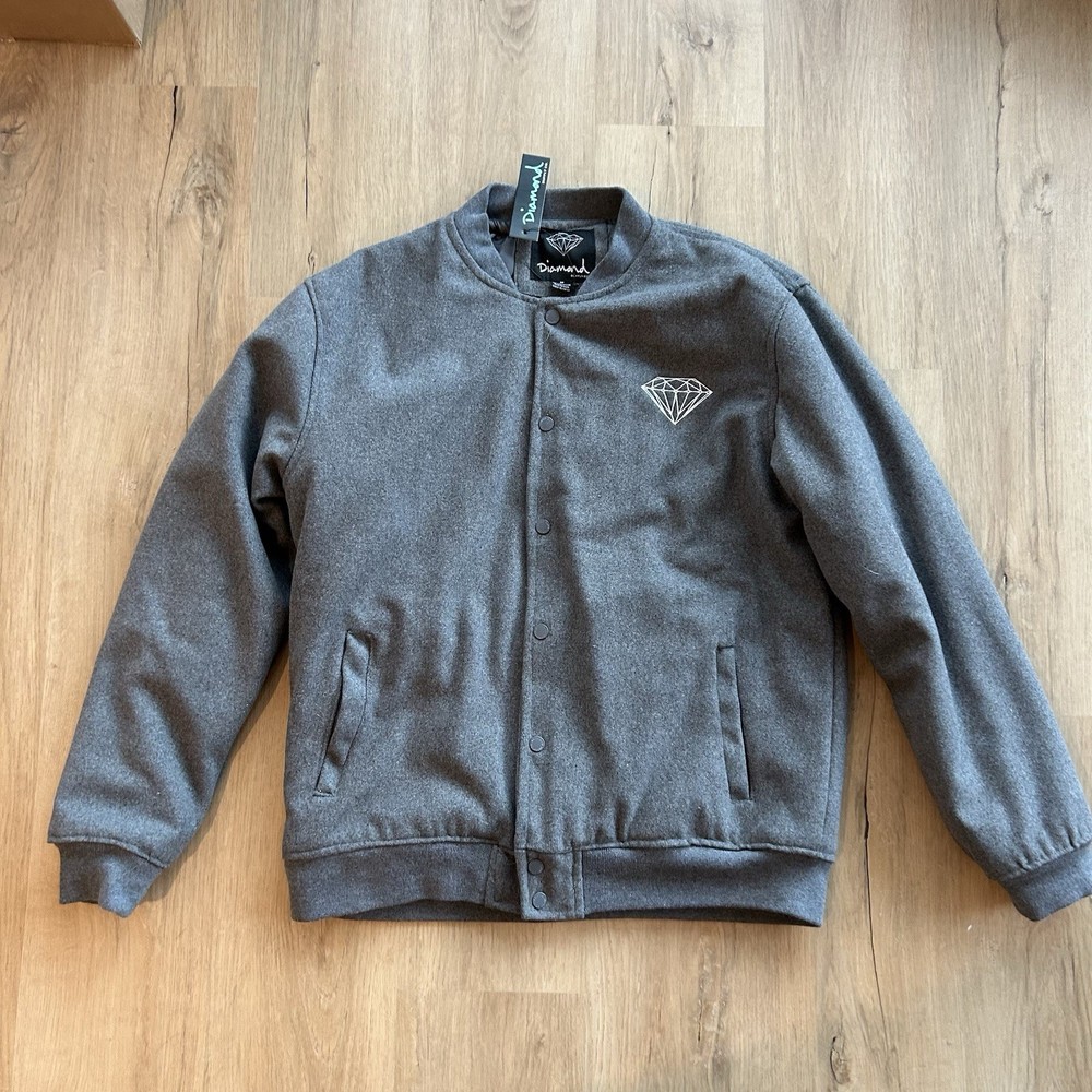 Diamond Supply Co Gray Quilted Bomber Jacket Men’s Medium Full Zip Snap Front