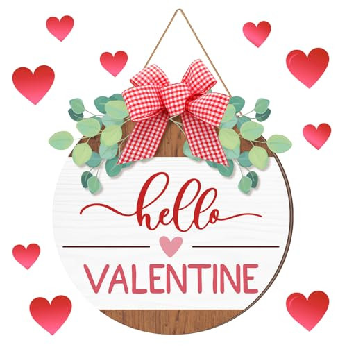 Shellwei 12-Inch Red Pink Wooden Valentine's Day Door Sign Decoration  