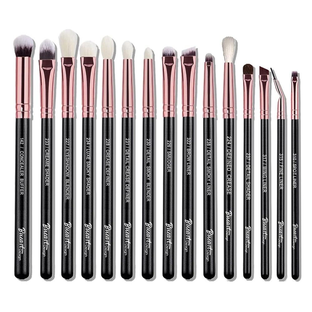 15Pcs Pro Eye Makeup Brush Set with Real Goat & Pony Hair