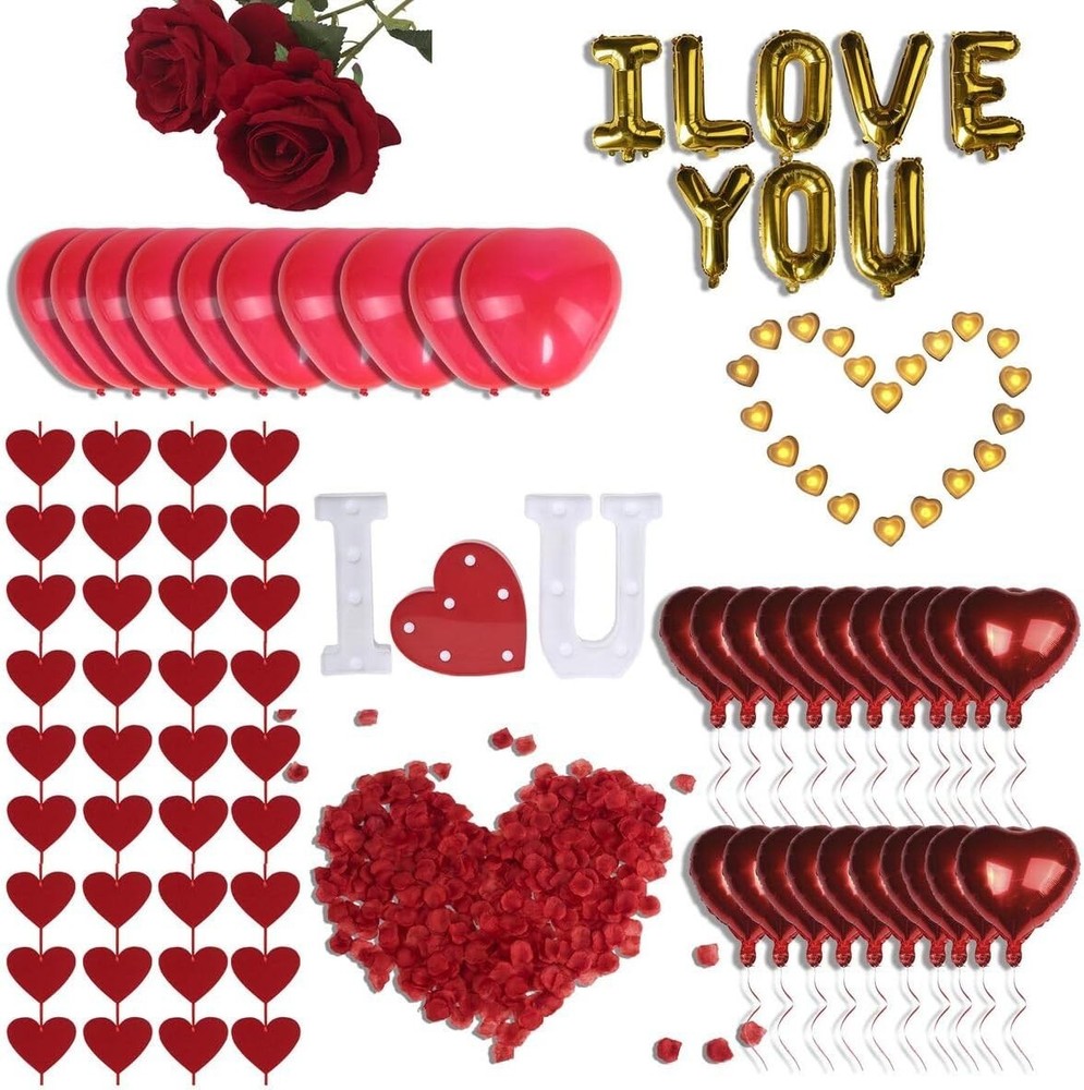 Valentine's Day Romantic Décor Set - 3000 Petals & Heart LEDs for Special Nights