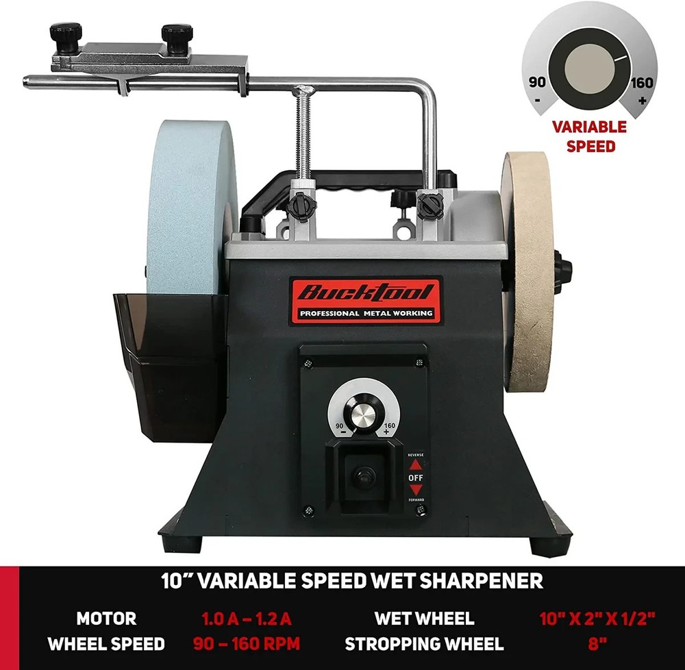 BUCKTOOL 10-Inch Variable Speed Sharpening System Cooled Wet Stone Grinder