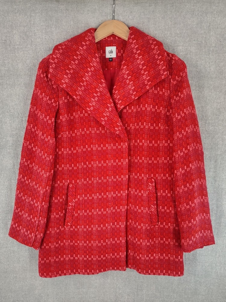Women's Red Sloan Wool Blend Lined Snap-Up Mid-Length Cabi Coat in Extra Small