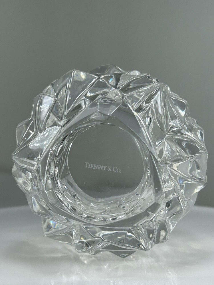VTG Tiffany & Co. Retired Rock Cut Crystal Glass Votive Candle Holder Home Decor