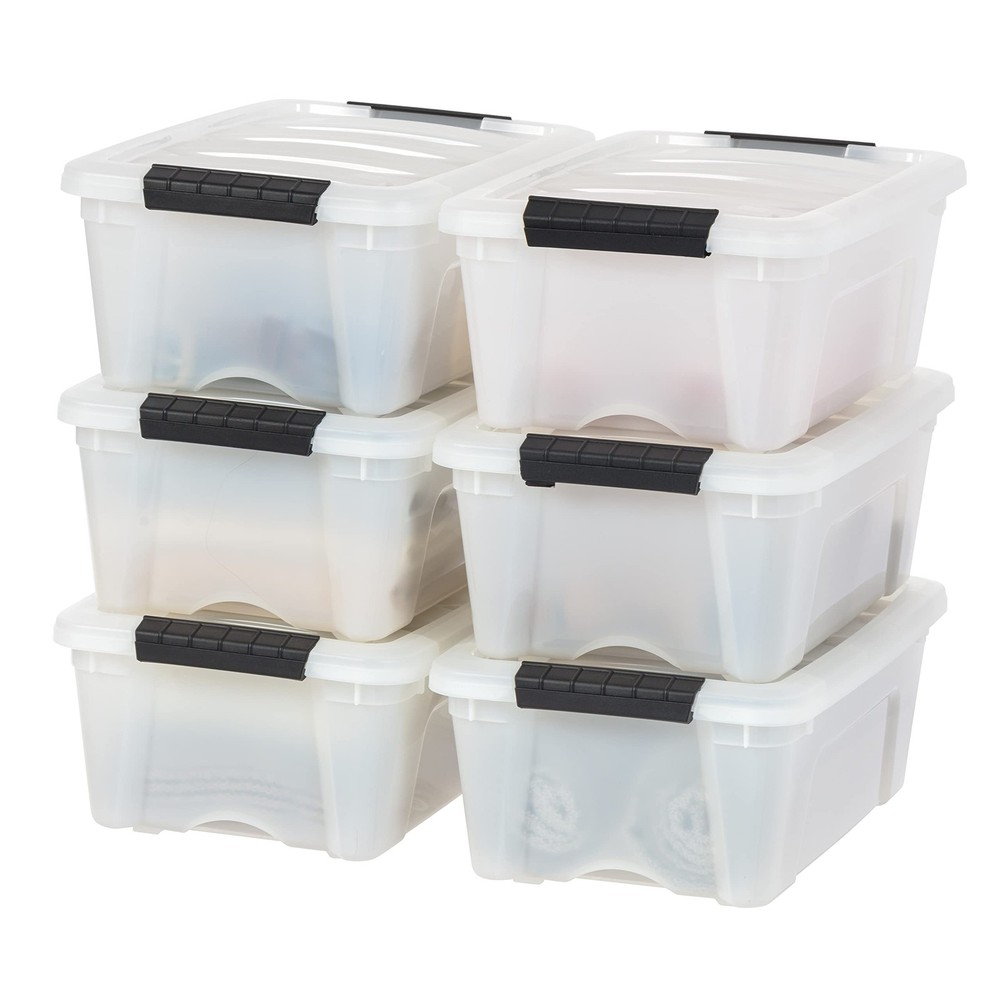 13 Qt Stackable Plastic Storage Bins with Lids, 6 Pack, BPA-Free, Durable