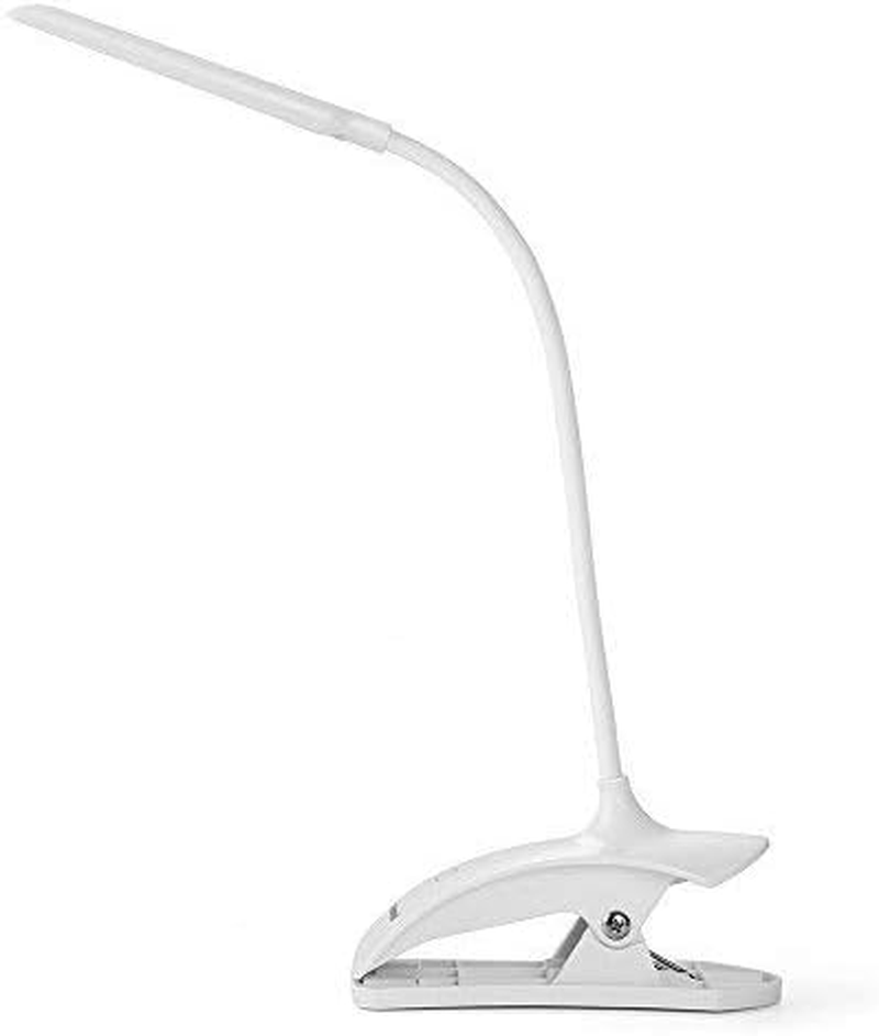 Clip Desk Lamp Table LED Bulb Lamps Set USB Outlet White Modern Shade Gooseneck