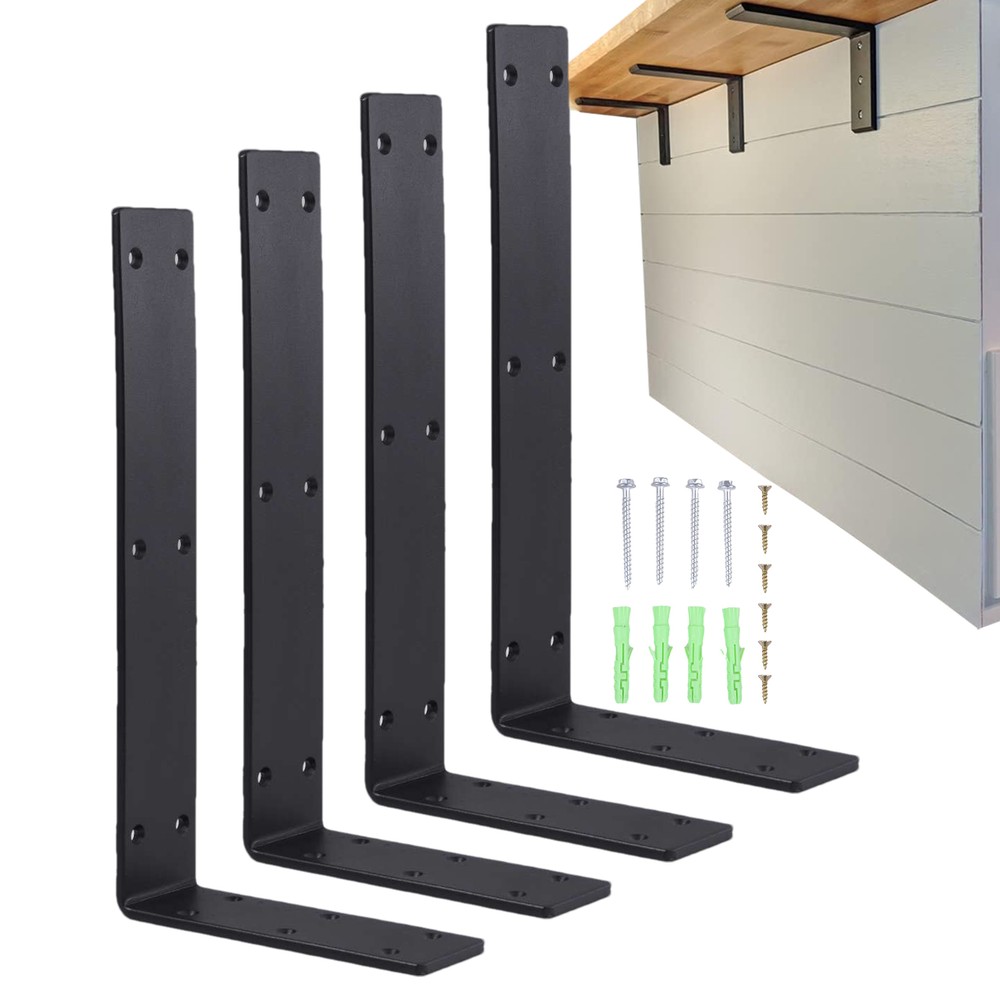 Heavy Duty 4-Pack 12x6 Iron Countertop Support Brackets for Bar Shelves