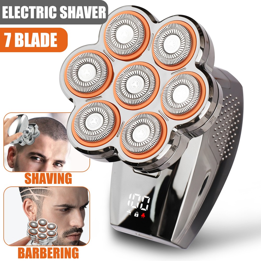 Men's 7D Rotary Shaver-Bald Barber, Wet/Dry Shaving, LED Screen, USB-C, Portable
