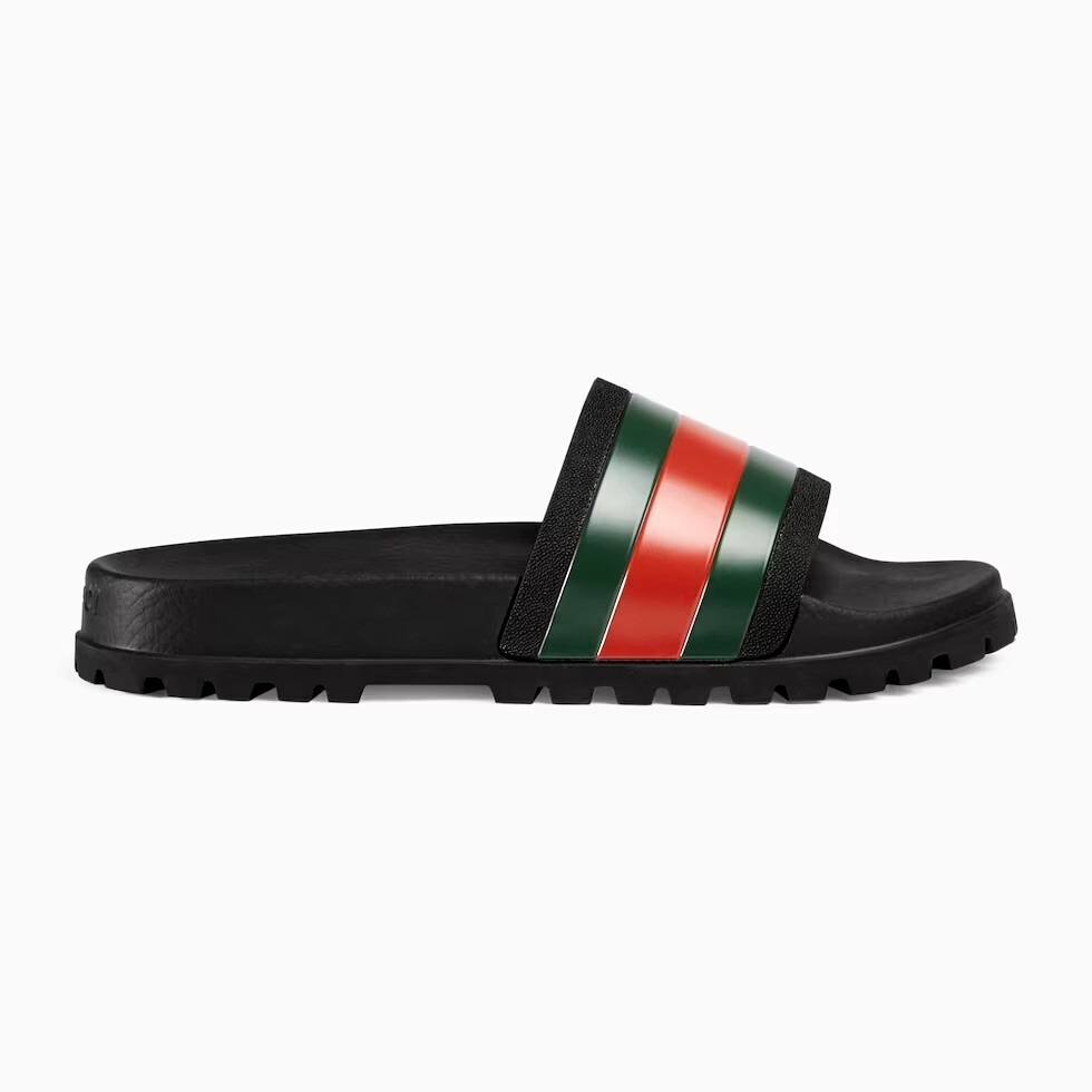 Gucci Web Mens Black Rubber Slide Sandal Size 12 for Teens and Women