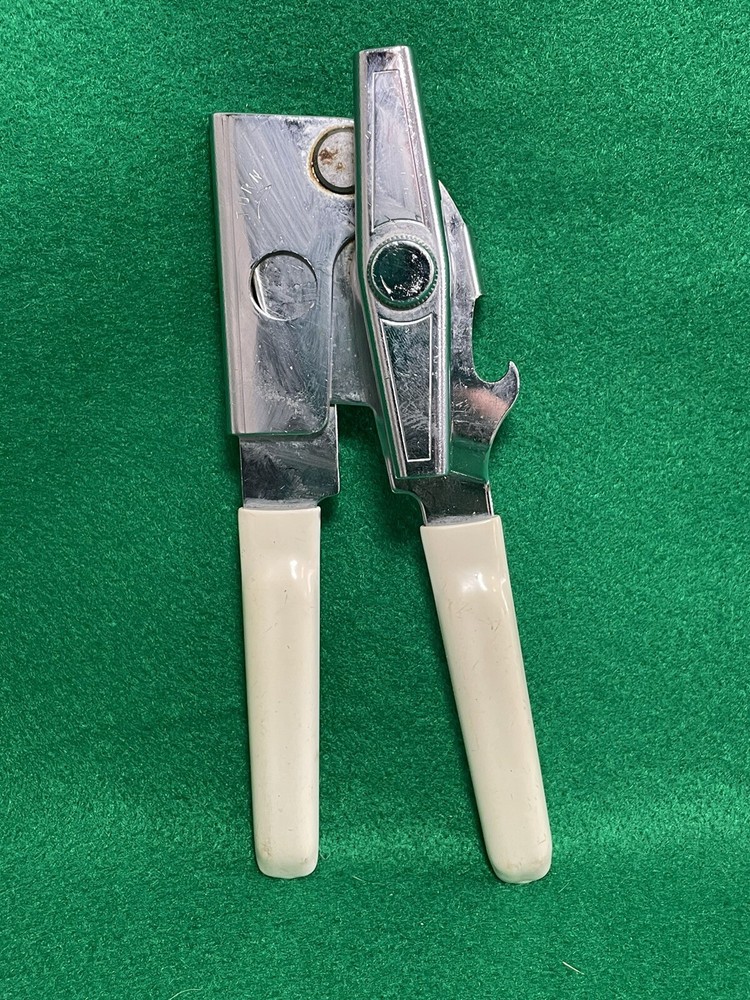Vintage Swing Away Can Opener Bottle Opener White Grips Manual 7