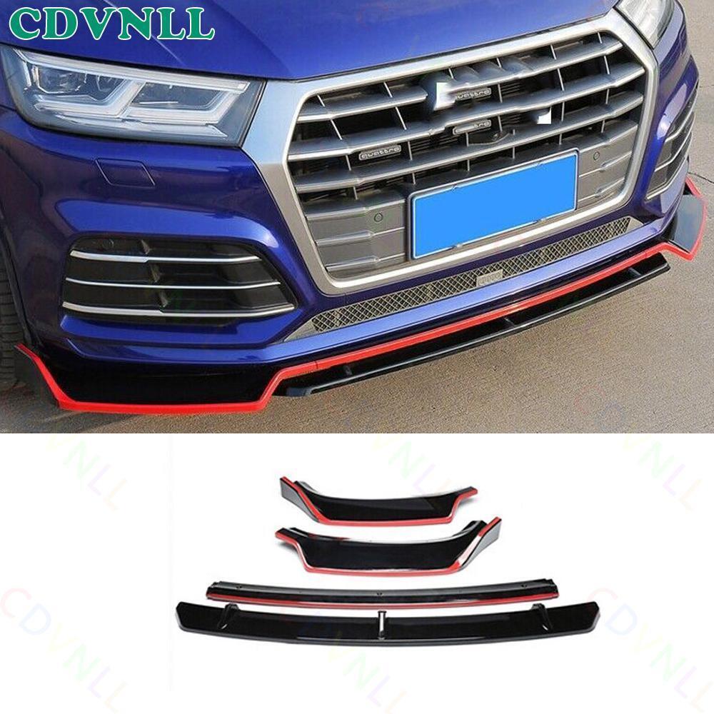 For Audi Q5 SQ5 2018-2020 Black Red Front Bumper Lip Spoiler Bodykit Strip3PCS