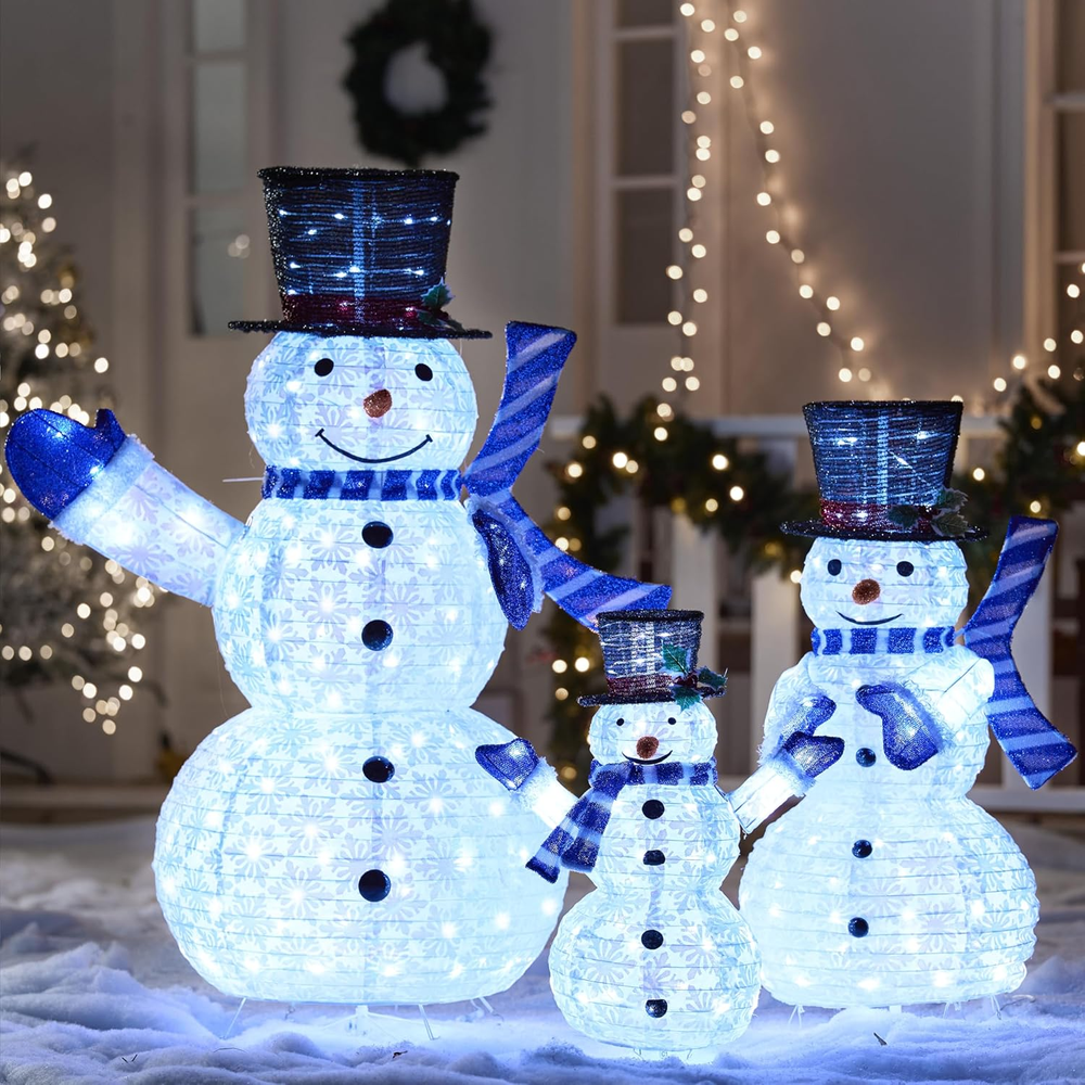 3 Pcs 3D Christmas Collapsible Snowman Yard Light 270  LED Cool White Lights