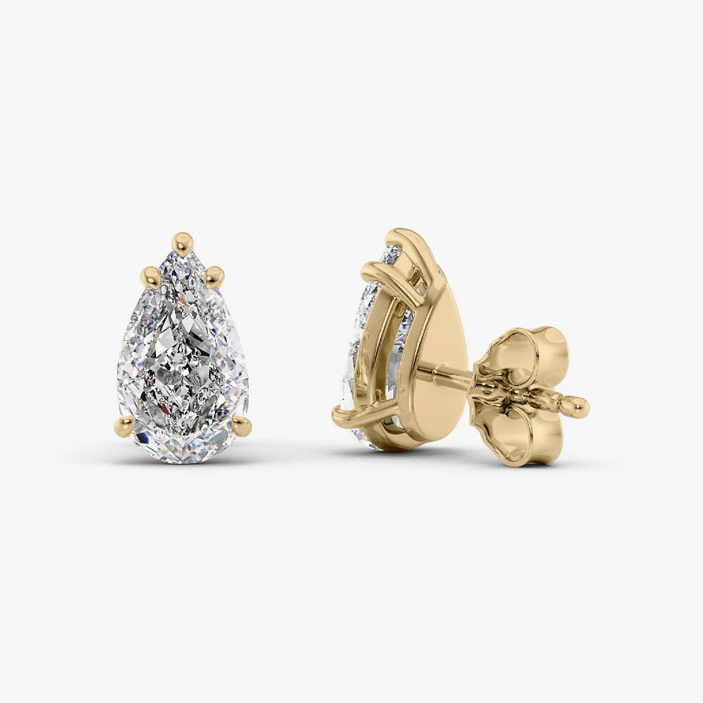 14K Yellow Gold IGI Certified Lab Created 2.00 Ct Pear Cut Diamond Stud Earring