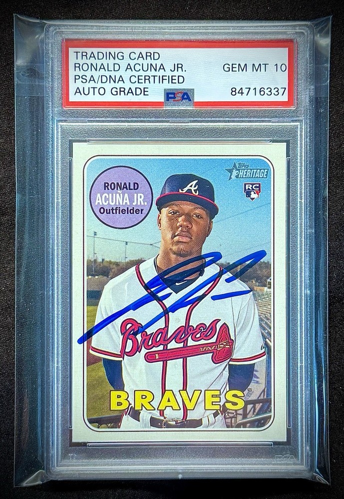 Ronald Acuna Jr AUTO 2018 Topps Heritage #580 PSA/DNA GEM MT 10 💎 Braves Rookie