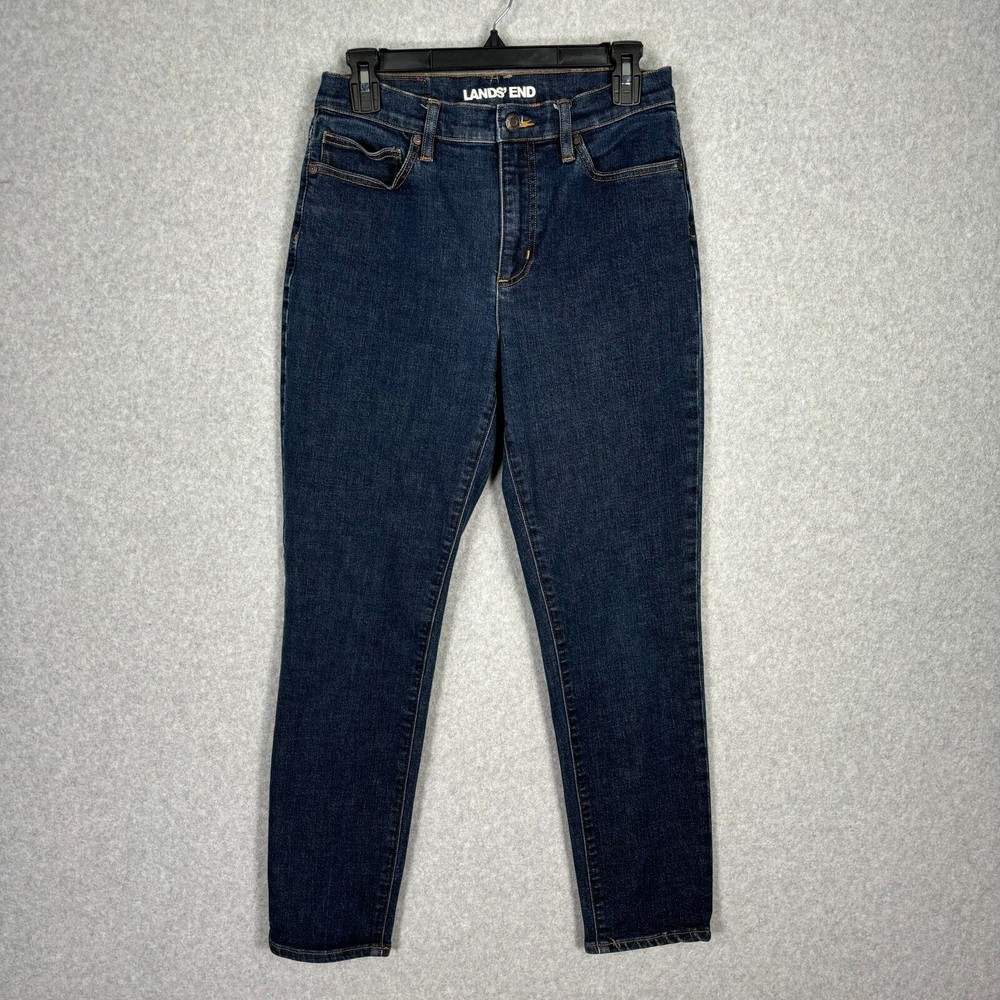 Lands End Jeans Womens Size 8 High Rise Slim Ankle Dark Wash Stretch Classic