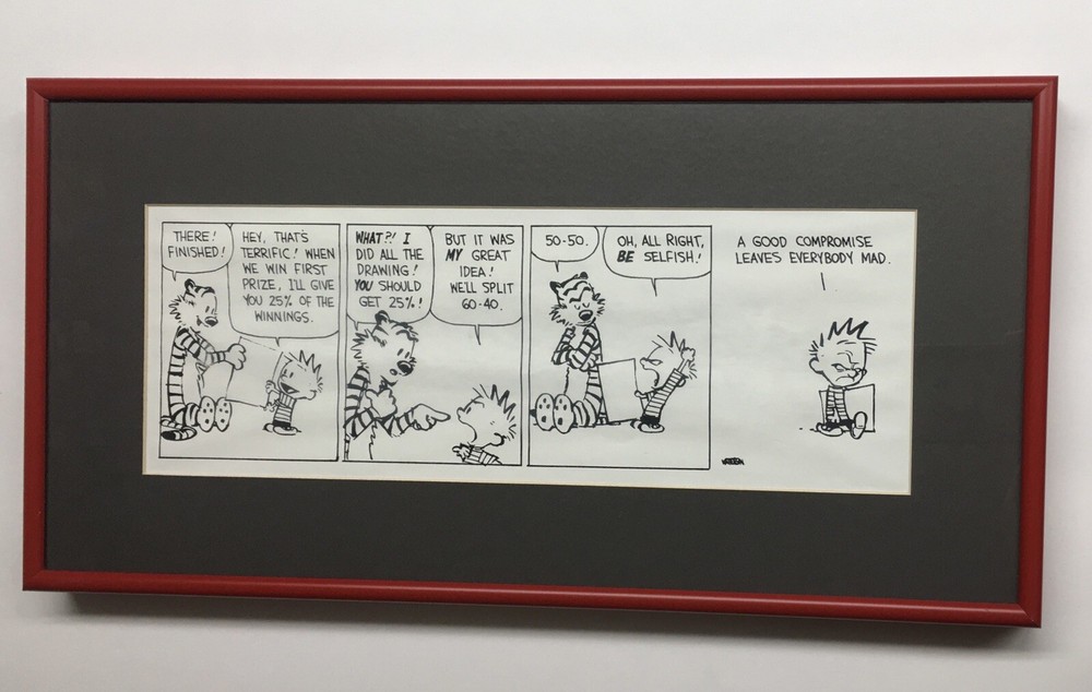 Vintage Calvin And Hobbs Framed Comic Strip No Glass The Farside Peanuts Dilbert